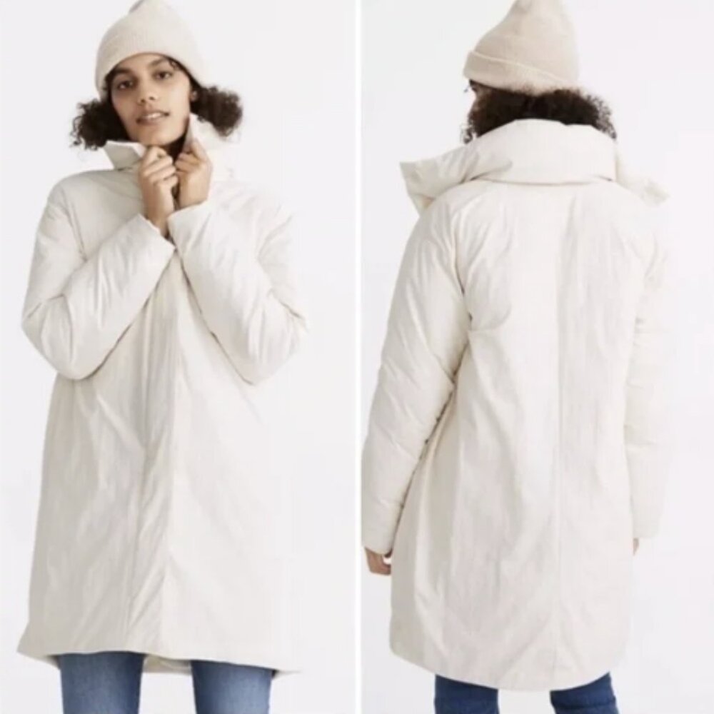 Madewell x Buffy Bleached Linen Ivory Off-White PrimaLoft Puffer Coat XL NWT